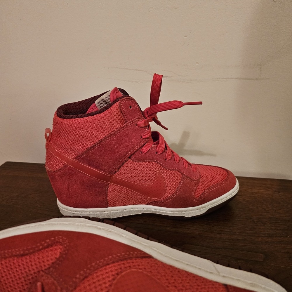 Nike Dunk Sky Hi Mesh Sneakers 644877-600 Womens 7.5 Pink Red Hidden Wedge - Picture 8 of 10